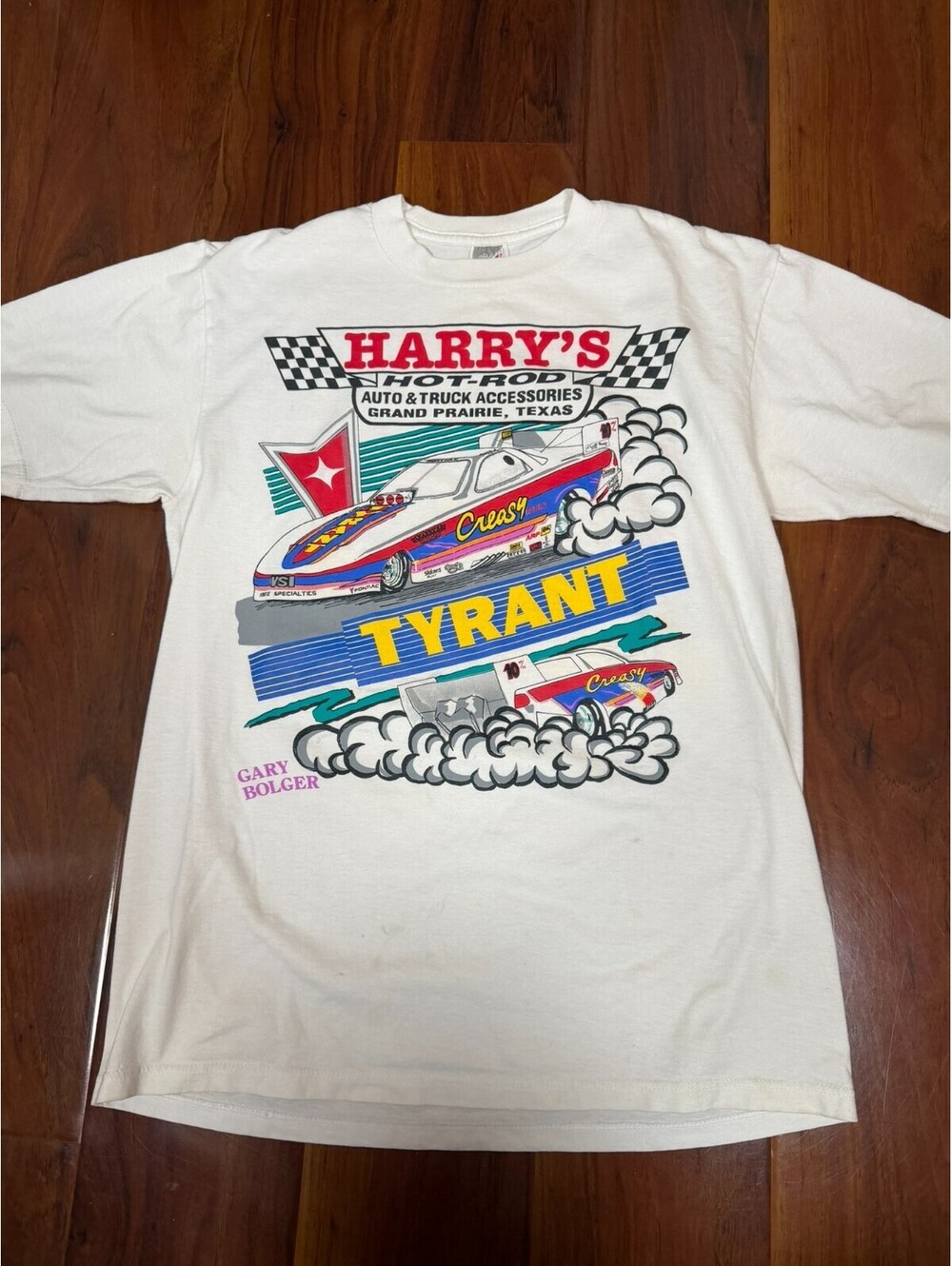 Vintage Jerzees Gary Bolger Funny Cars NHRA USA White Racing Car Shirt SZ M